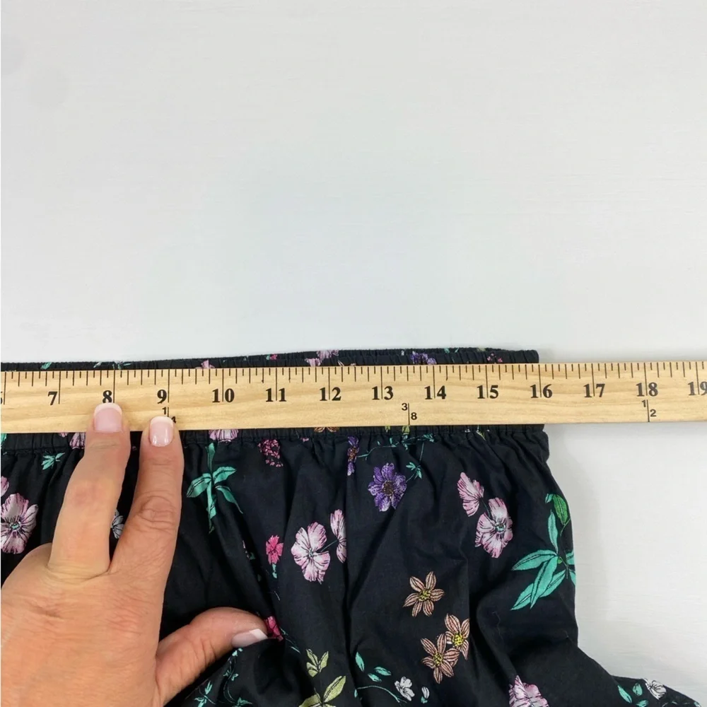 Antthony HSN Black Floral Cottagecore 100%‎ Cotton Tiered Skirt w/Pockets Sz L